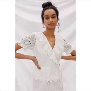 Anthropologie White Eyelet Ruffled Jumpsuit Sz Small